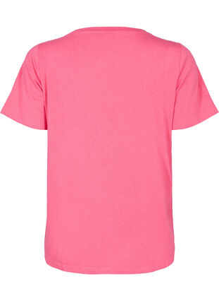 Zizzi Vrouwen Grote Maten T-shirt Katoen Ronde Hals Print Maat 42-60, Hot Pink Create, Packshot image number 1