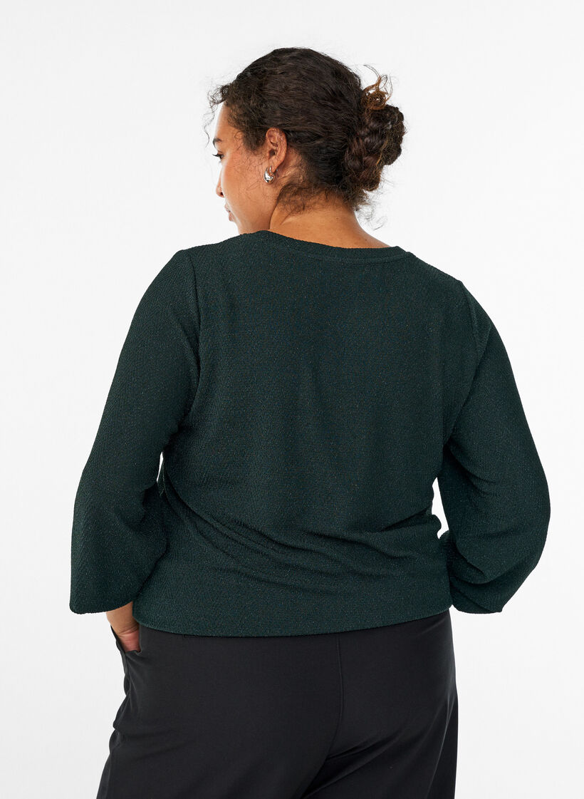 Blouse avec motif &agrave; chevrons et fil paillet&eacute;, Vert fonc&eacute;, Model image number 2