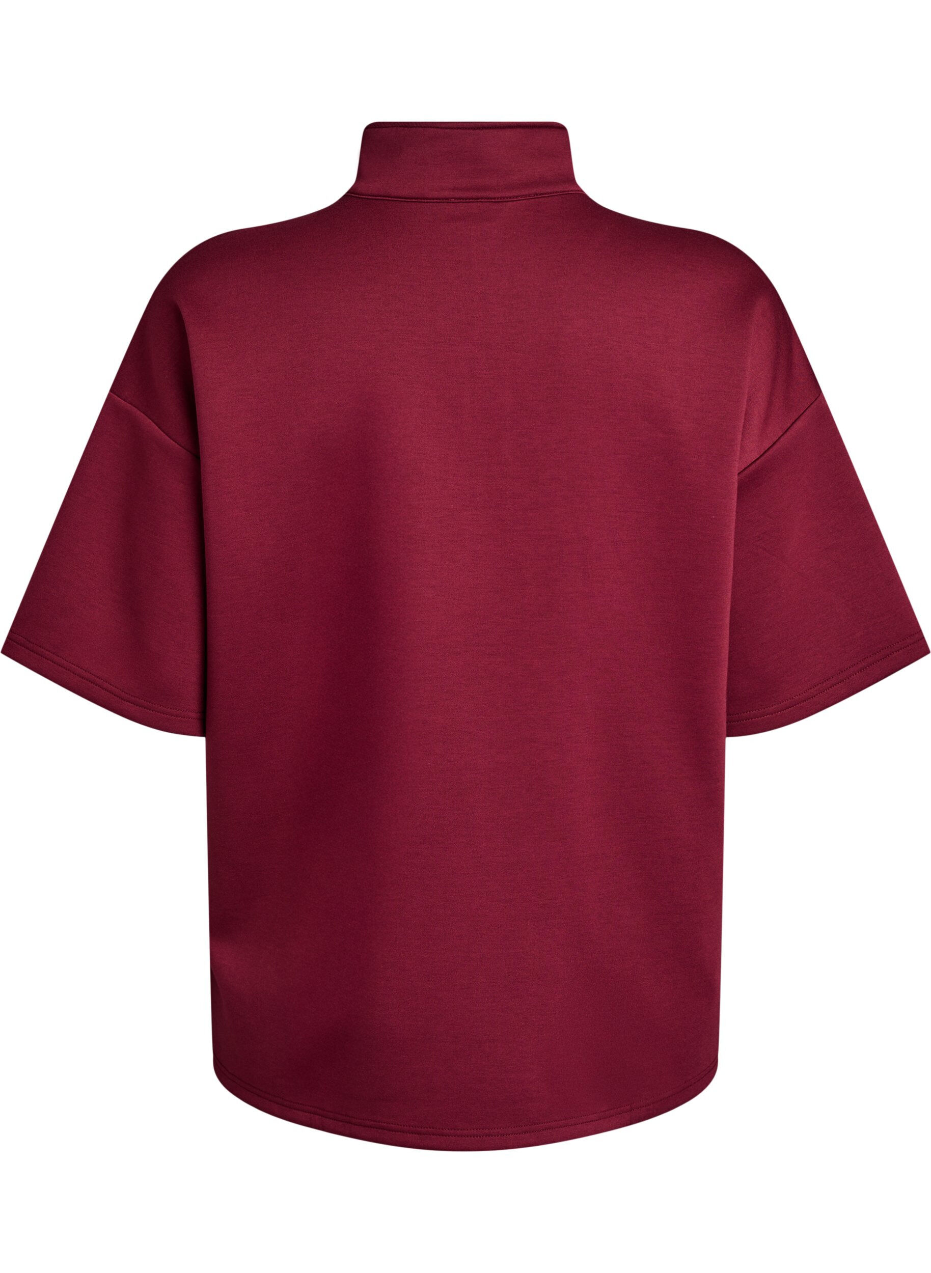 ZizziSweatshirt met korte mouwen en een hoge kraag, Donker Bordeaux, Packshot image number 1
