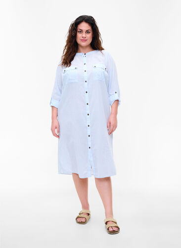 Robe chemise en coton à longues rayures, Blue Stripe, Model image number 0