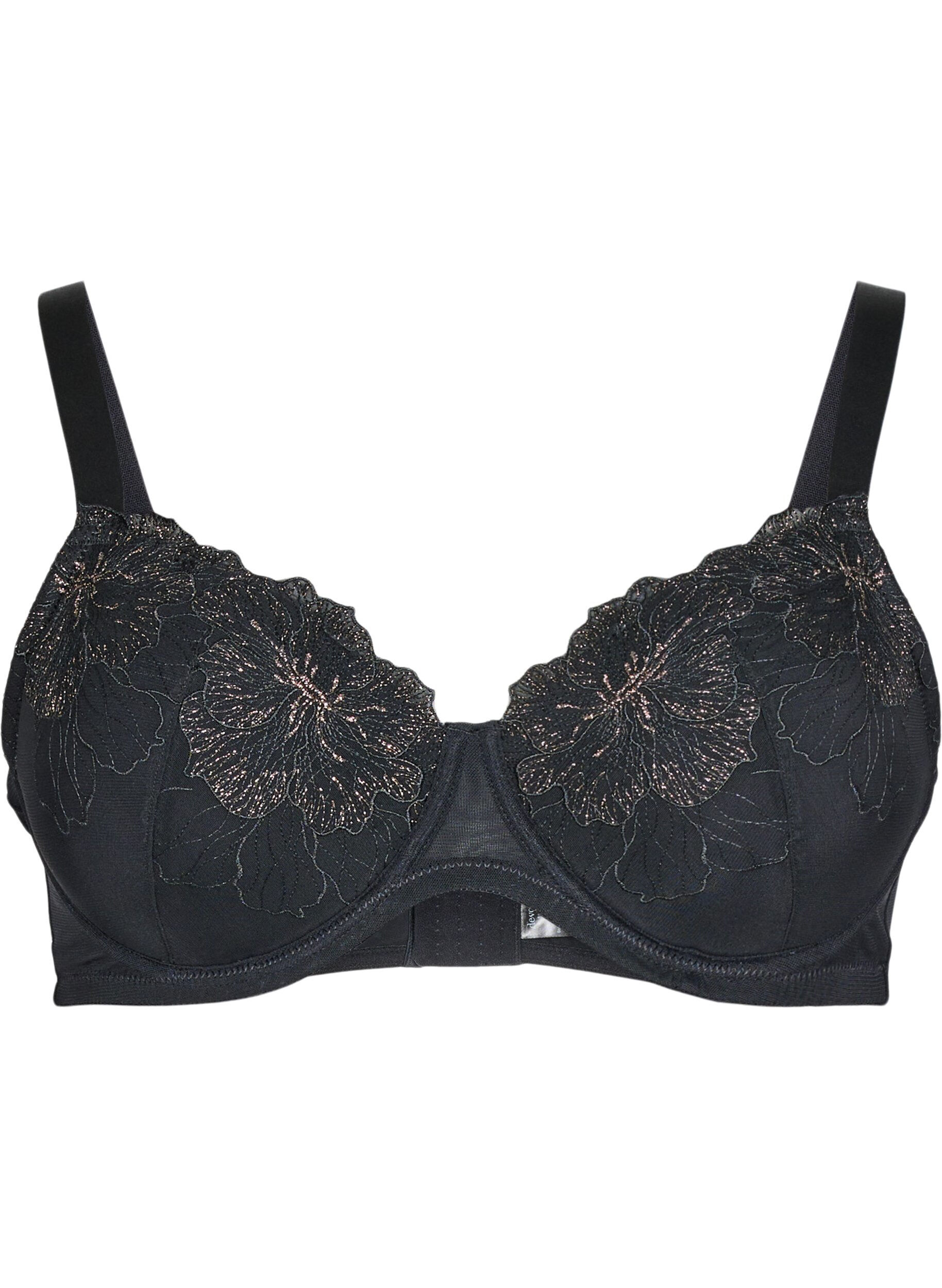 Zizzi Soutien-gorge rembourr&eacute; dot&eacute; de d&eacute;tails de broderie brillants, Noir, Packshot image number 0