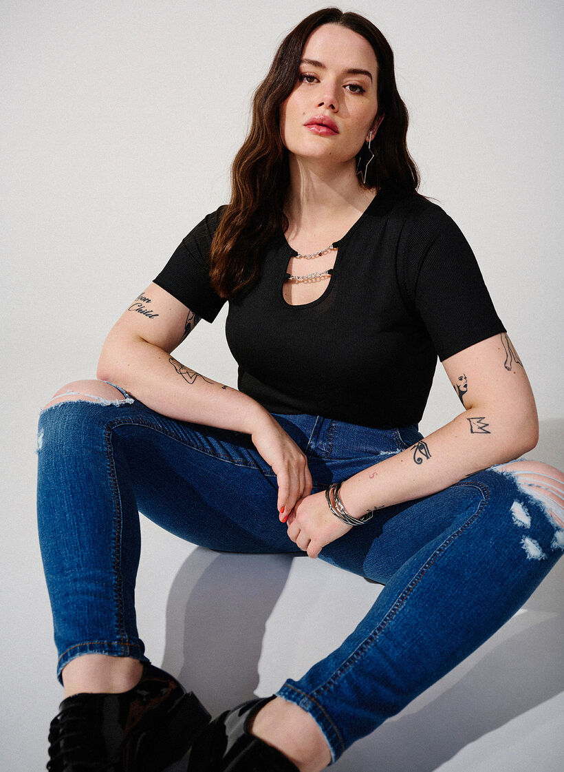 Jean slim avec traces d'abrasion, Blue Denim, Image image number 0