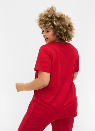 Kerst t-shirt in katoen, Tango Red Merry, Model image number 1