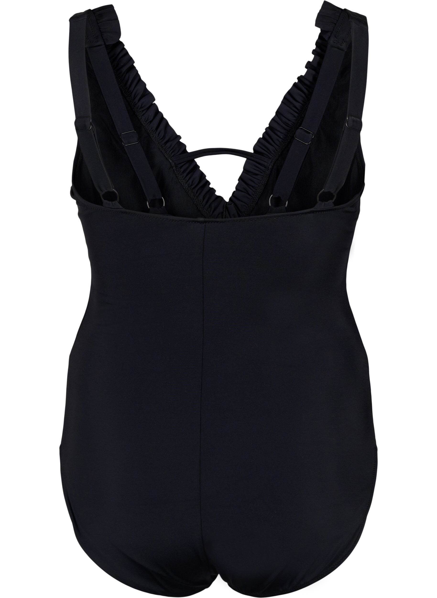 Zizzi Maillot de bain encolure en V et volants, Black, Packshot image number 1