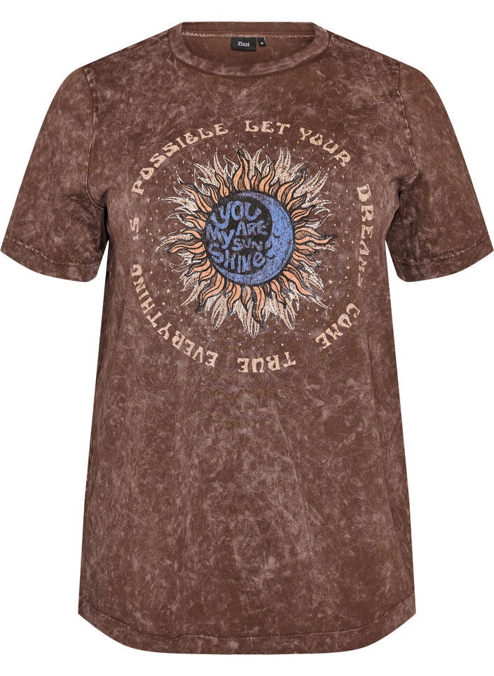 T-shirt en coton avec imprim&eacute; devant, Marron, Packshot image number 0