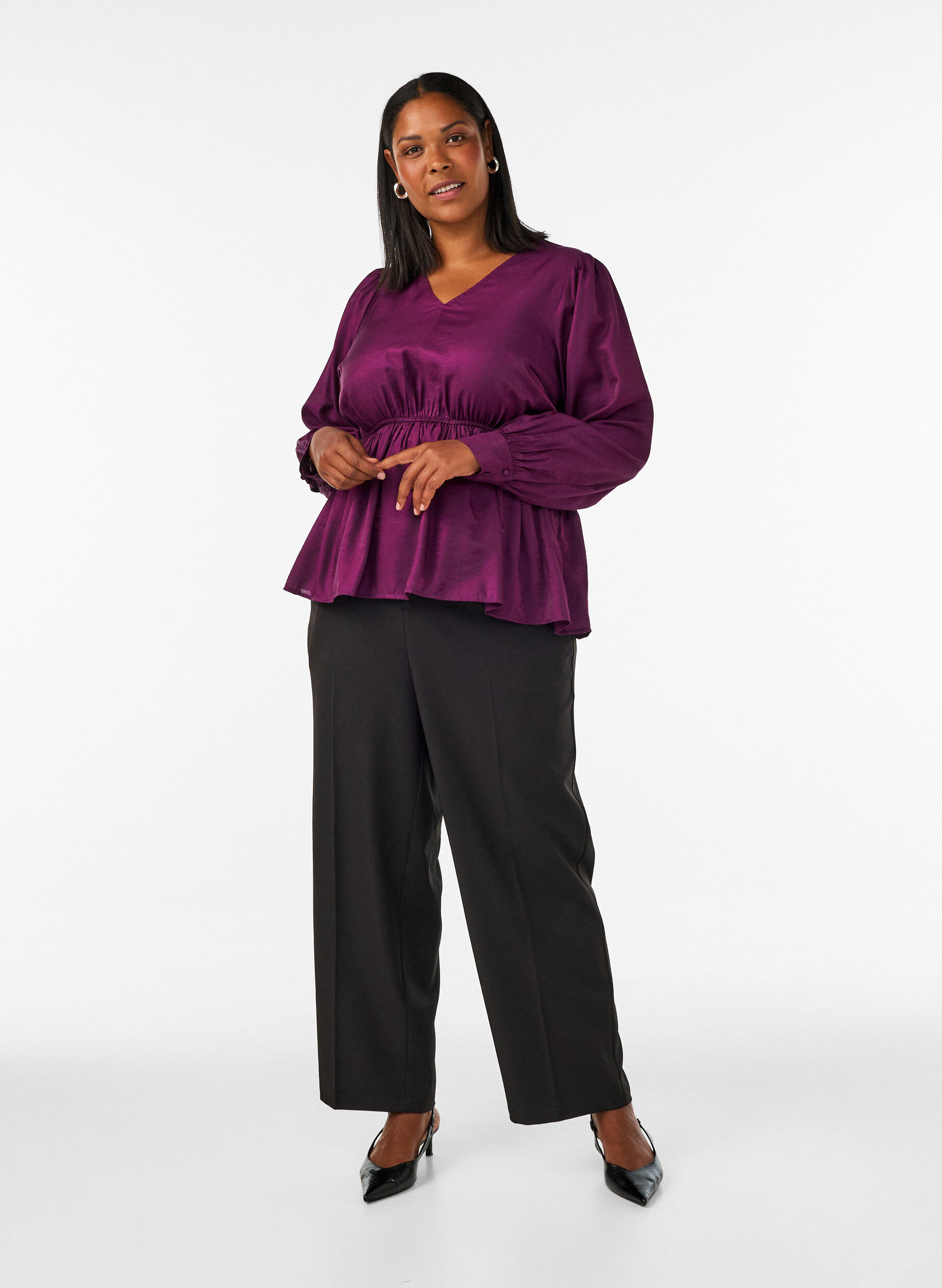 ZizziHigh-waist tailoring broek met rechte pijpen, Zwart, Model image number 0
