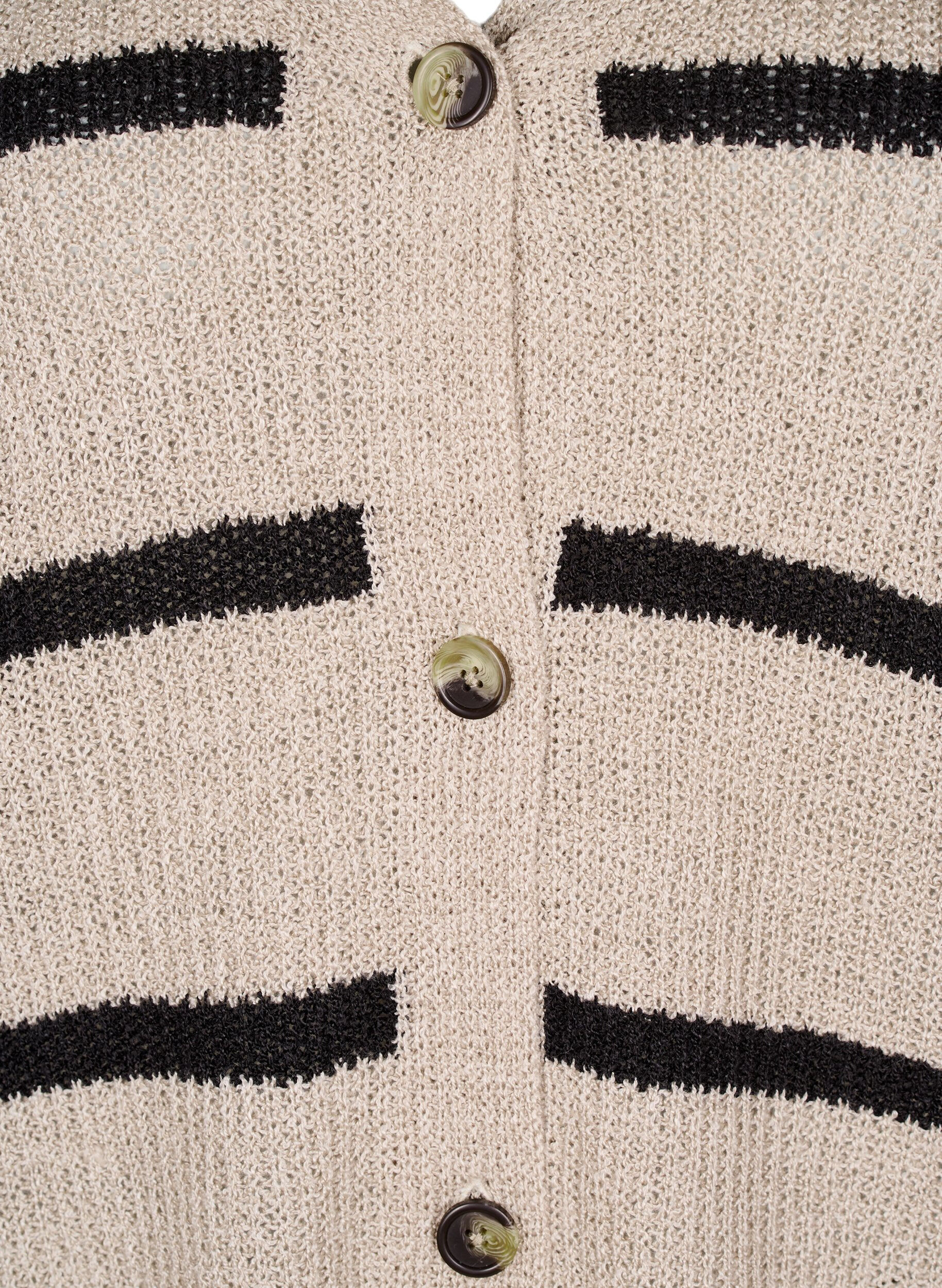 ZizziFLASH - Cardigan met strepen en knopen in breisel, Beige, Packshot image number 2