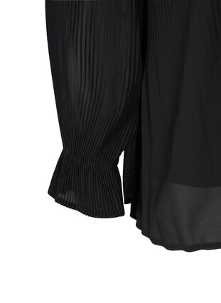 Blouse plissée à manches longues avec col en V, Black, Packshot image number 3