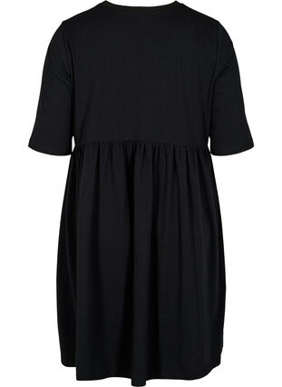  Katoenen jurk met korte mouwen en plooi, Black, Packshot image number 1