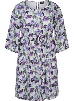 Robe plissée imprimée avec lien à nouer, Purple Flower Mix, Packshot image number 0