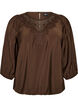 Blouse met 3/4 mouwen en kantdetails, Bruin, Packshot image number 0