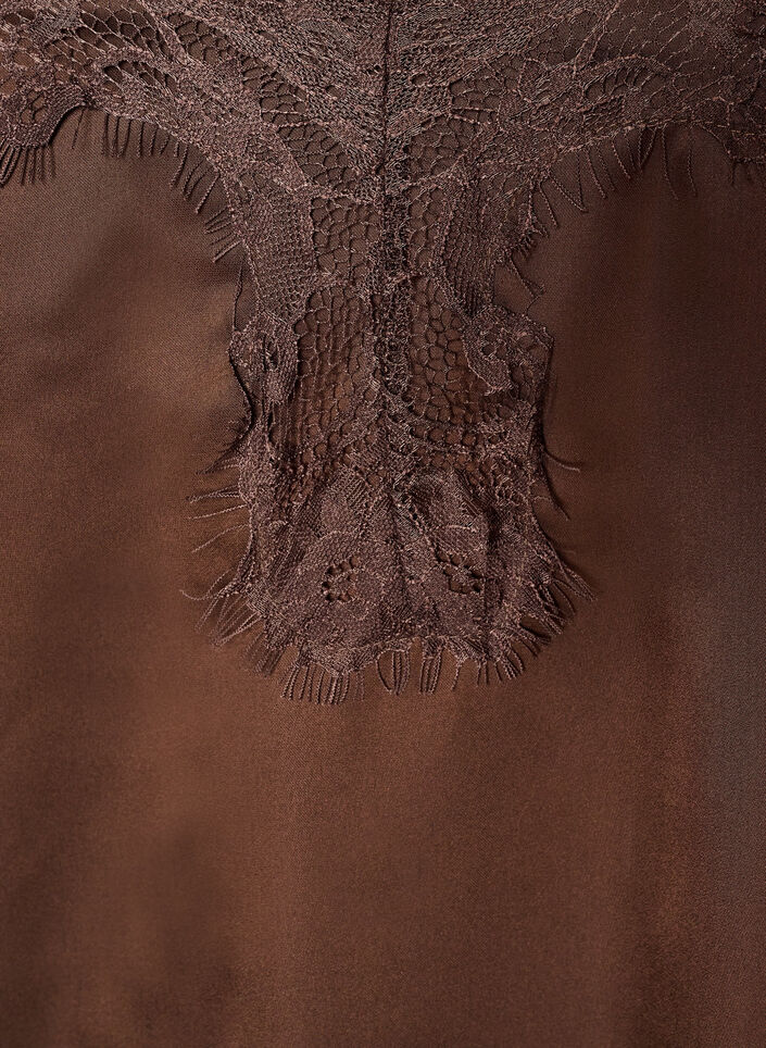 Robe en satin avec dentelle et ourlet asym&eacute;trique, Marron, Packshot image number 2