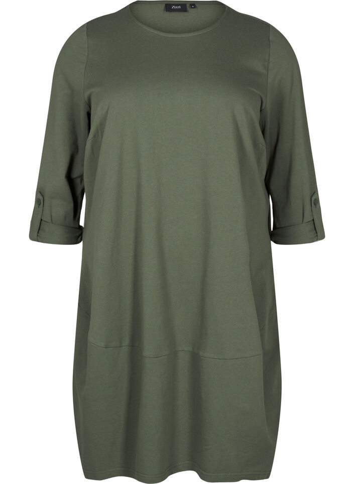 Robe ballon en coton avec poches, Vert, Packshot image number 0