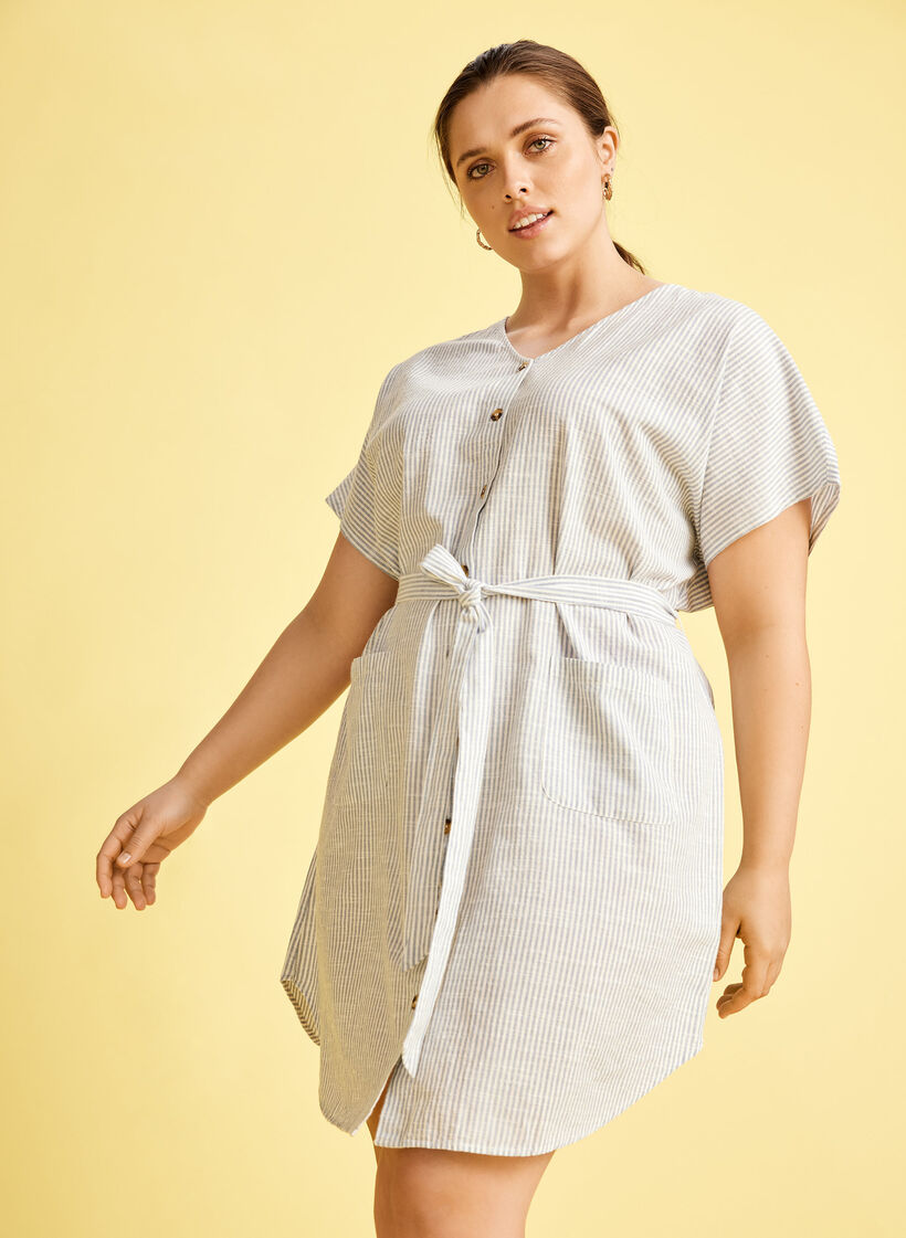 Gestreepte hemdjurk met zakken, Country Blue Stripe, Image image number 0
