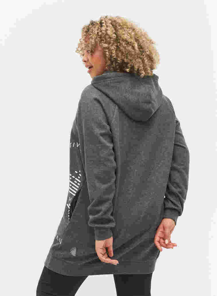 Lang sweatshirt met capuchon en print, Dark Grey Melange, Model