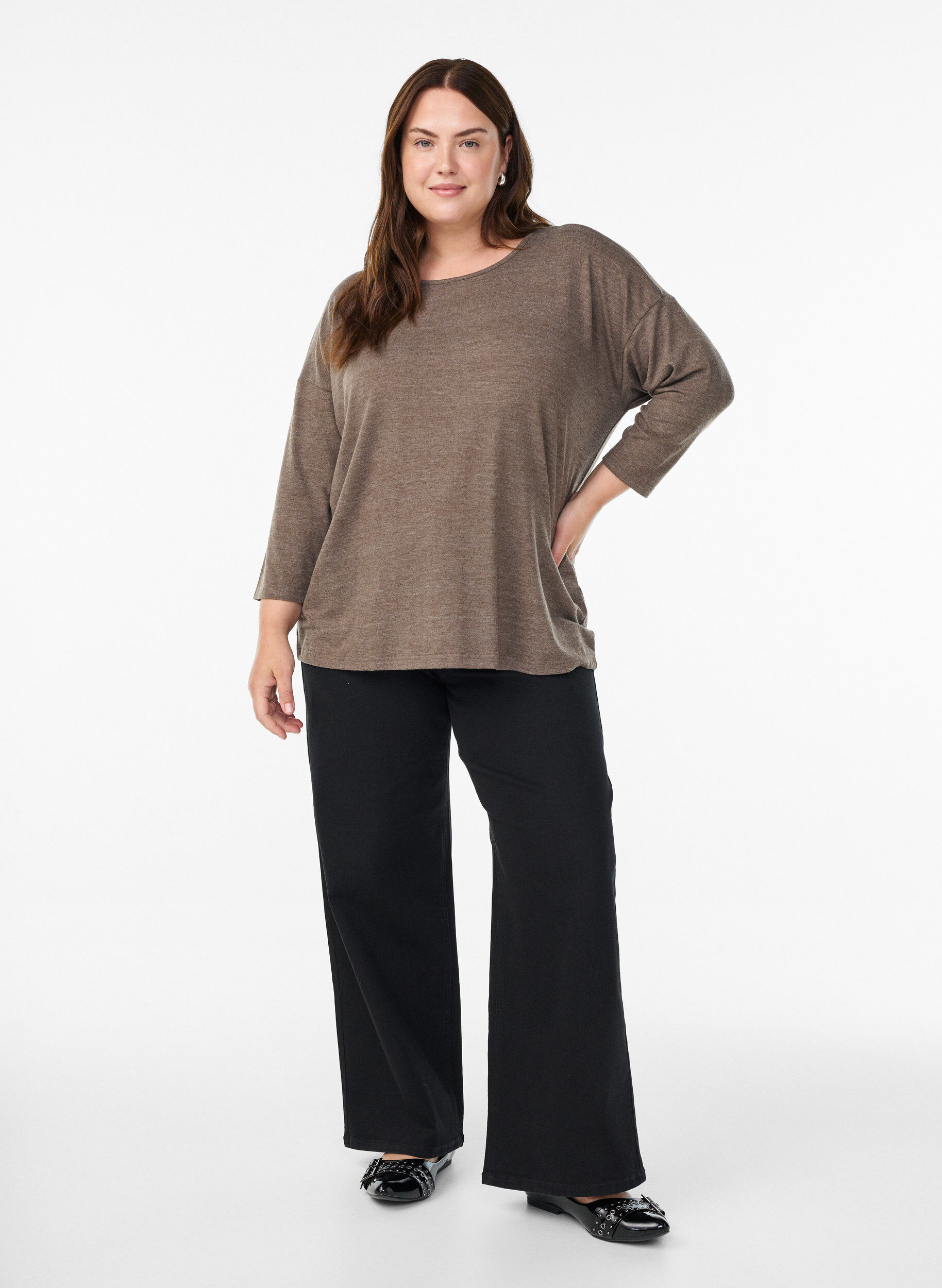 ZizziBlouse en jersey avec manches 3/4, Marron, Model image number 1