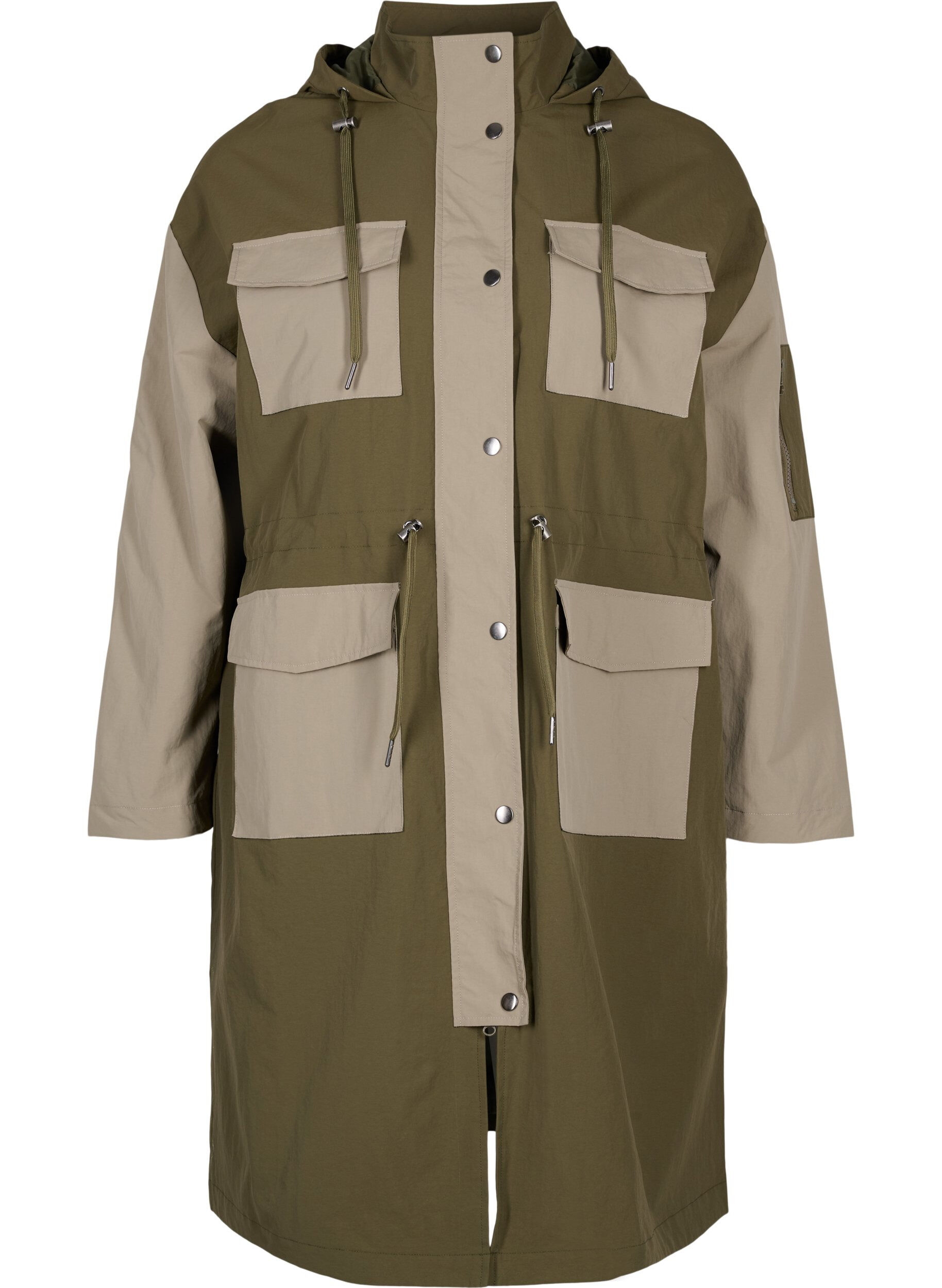 Zizzi Veste contrast&eacute;e avec poches, Dark Olive Comb., Packshot image number 0