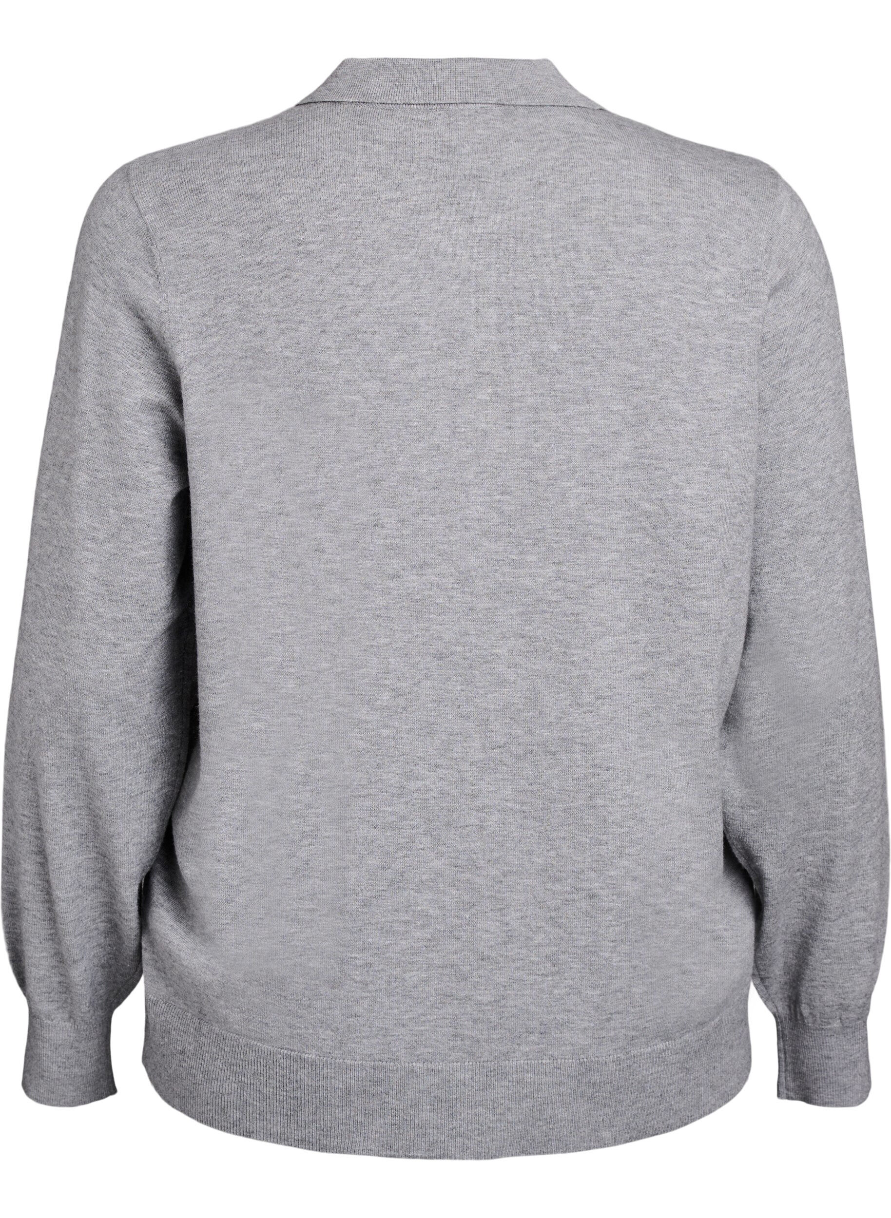 ZizziStrik blouse met kraag, Grijs, Packshot image number 1