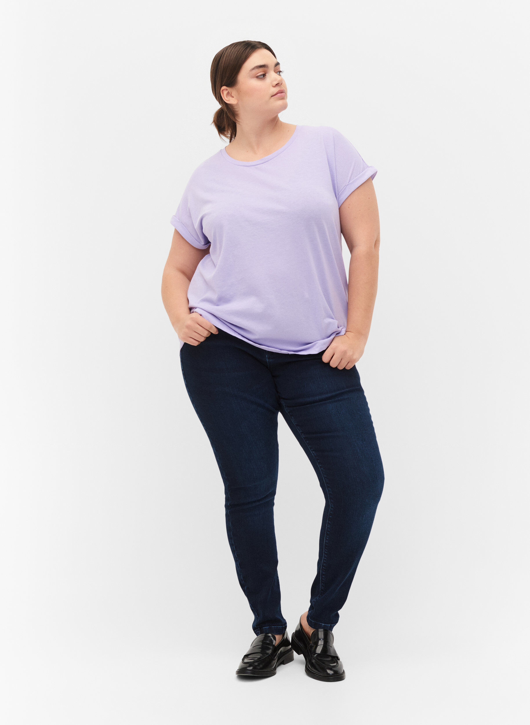 ZizziT-shirt met korte mouwen van katoenmix, Paars, Model image number 1