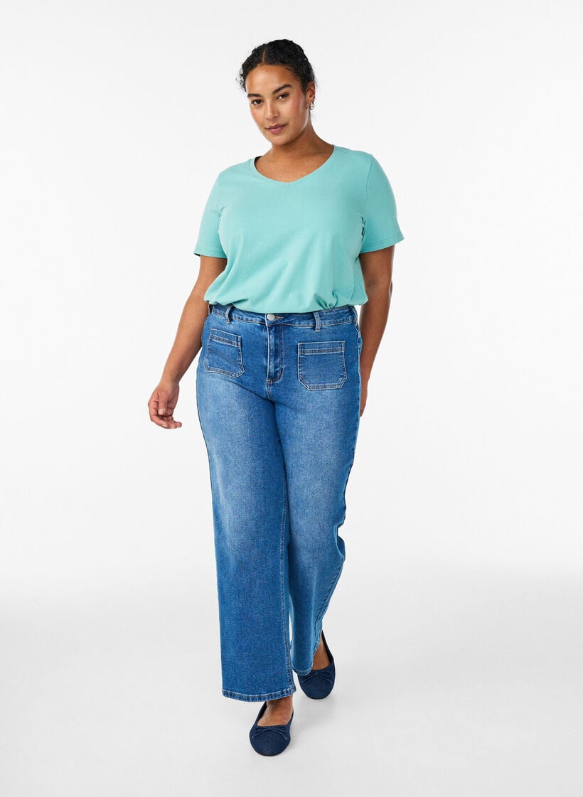 T-shirt basic uni en coton, Vert, Model image number 1
