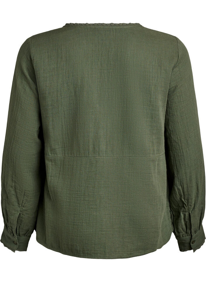 Katoenen mousseline blouse met haakdetails, Groen, Packshot image number 1