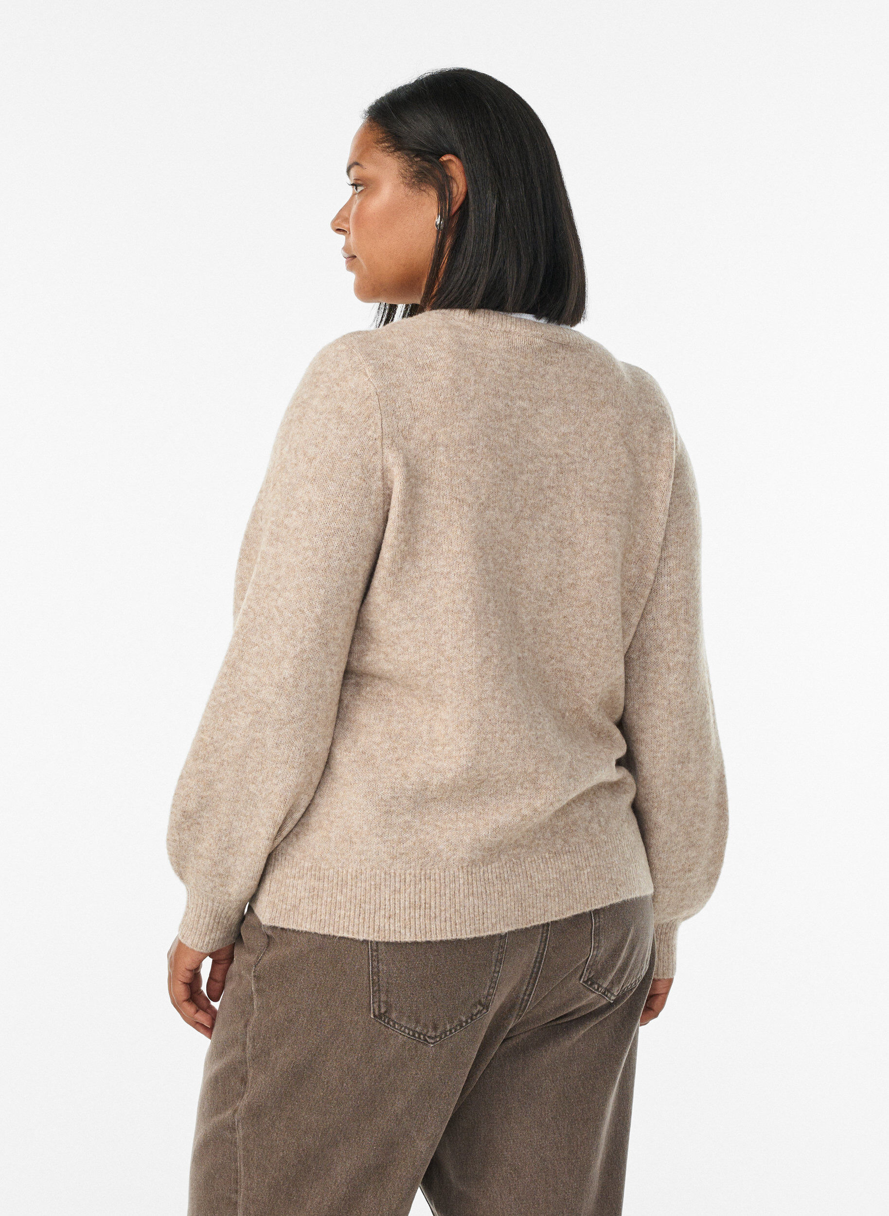 Zizzi Cardigan avec boutons en forme de c&oelig;ur, Beige, Model image number 2