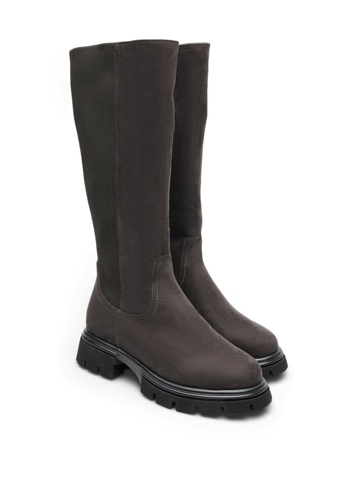 Botte haute en su&eacute;dine avec empi&egrave;cements c&ocirc;tel&eacute;s, Marron, Packshot image number 1