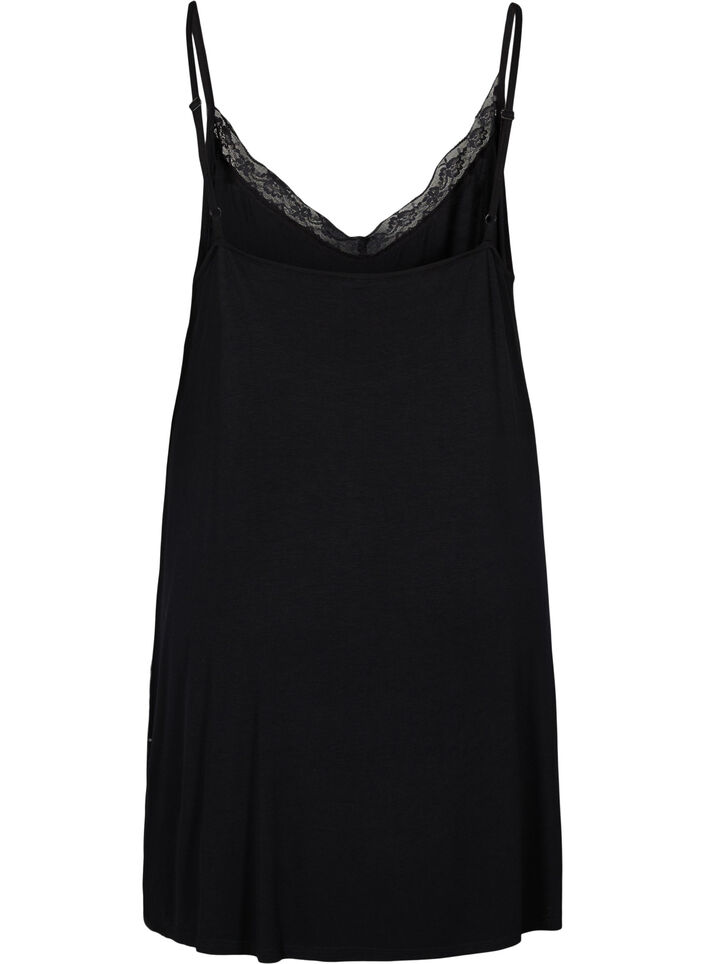 Pyjama jurk met kanten rand in viscose, Zwart, Packshot image number 1