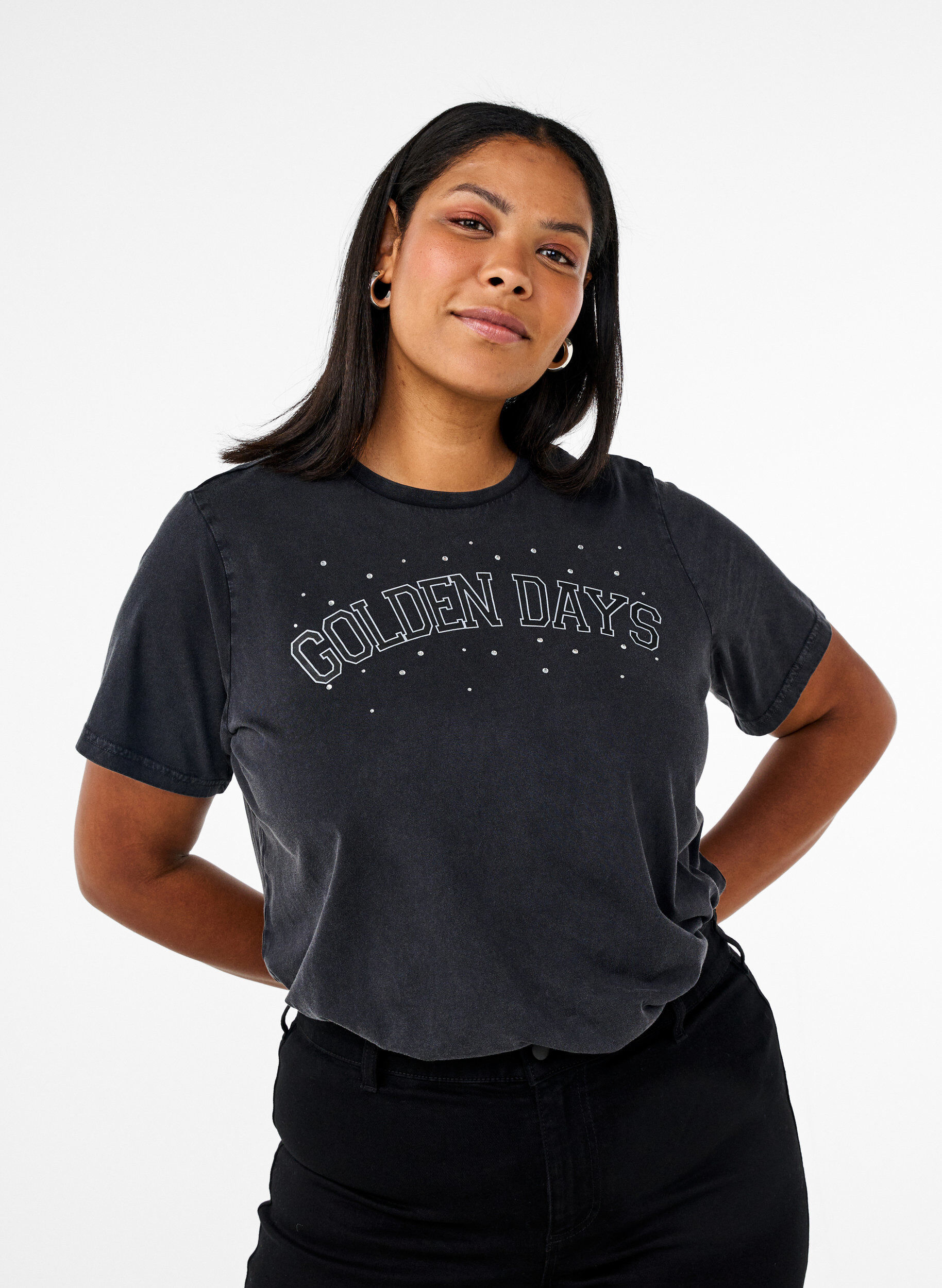 ZizziT-shirt in biologisch katoen met grafische print, Grijs, Model image number 0