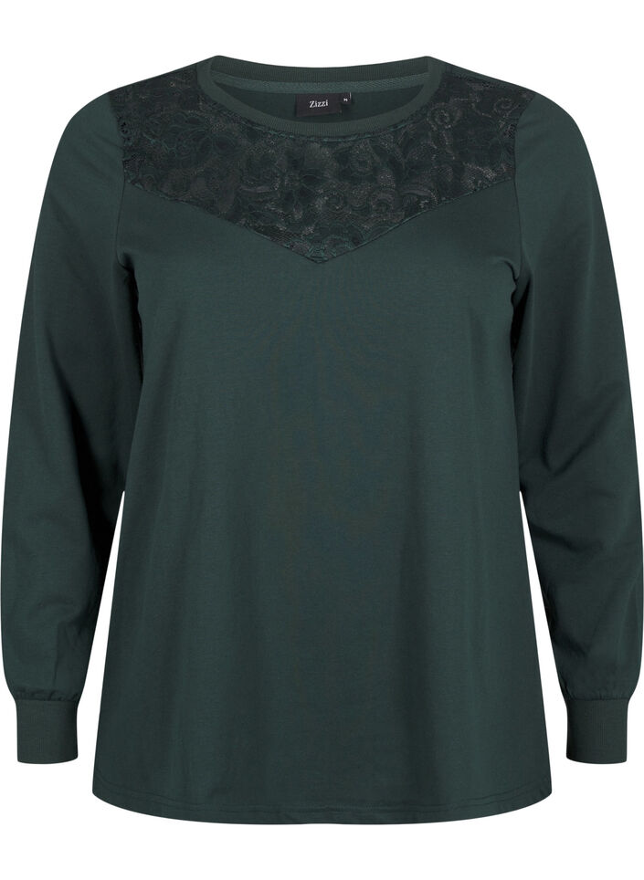 Sweatshirt met kanten details, Scarab, Packshot image number 0