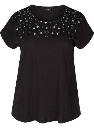 Katoenen t-shirt met korte mouwen en sterretjes, Black STARS, Packshot image number 0