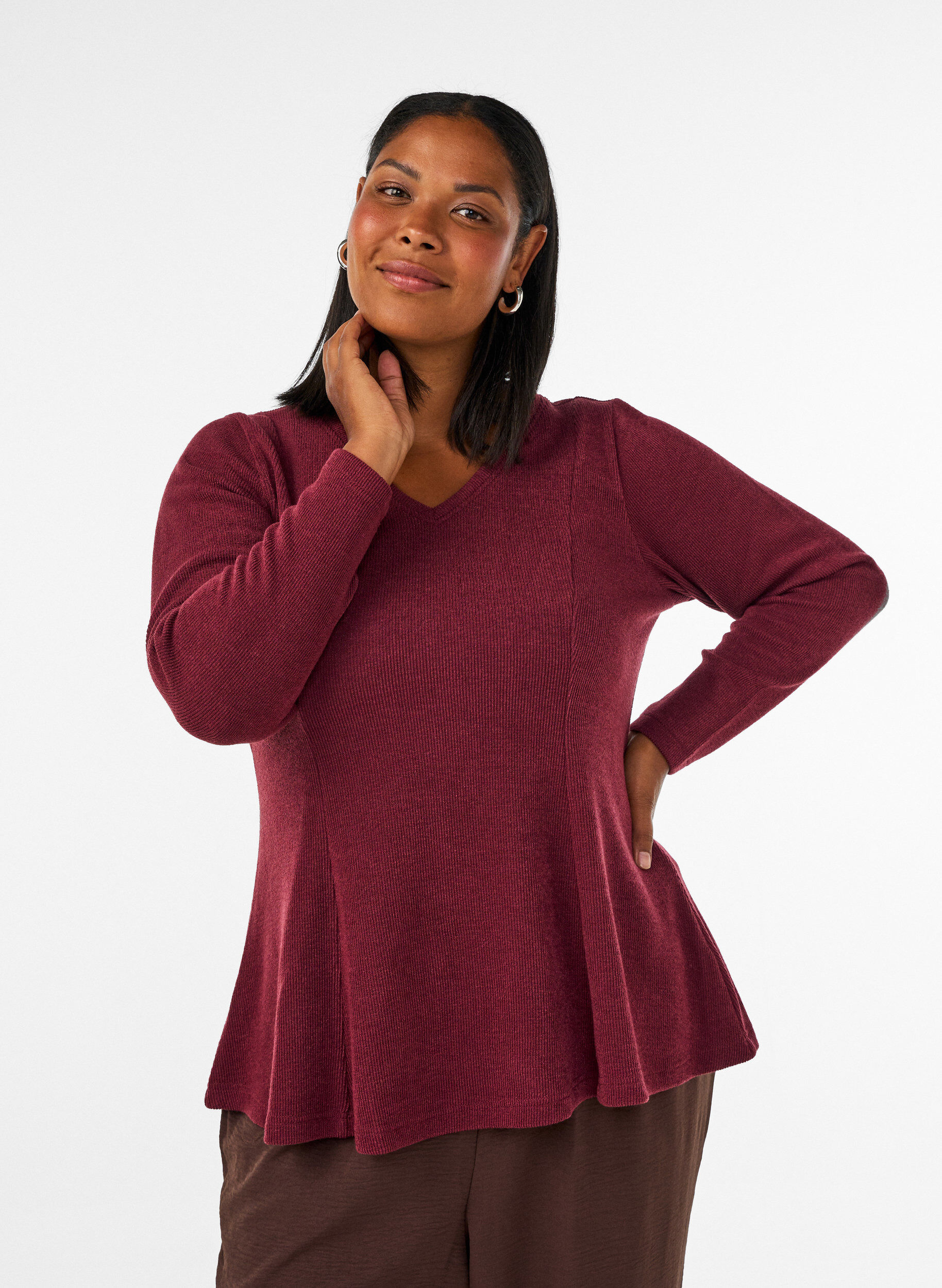 ZizziJersey blouse met een geribde textuur en een A-lijn pasvorm, Rood, Model image number 0