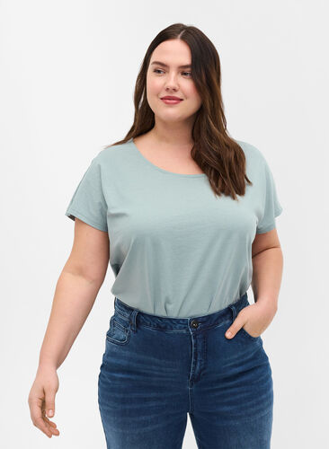 T-shirt met mix van katoen, Silver Blue, Model image number 0