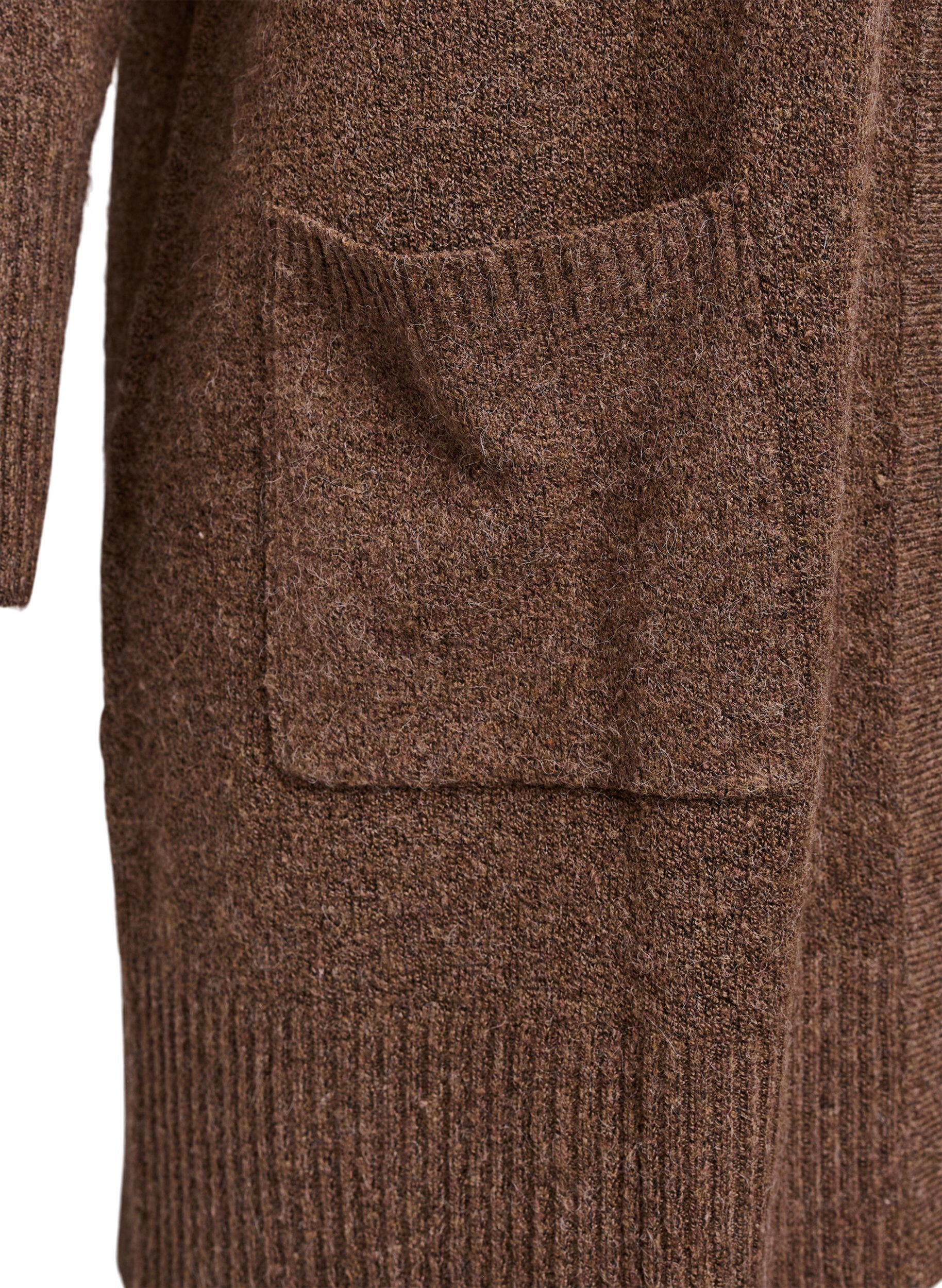 ZizziGeribd gebreid vest met zakken, Bruin, Packshot image number 3