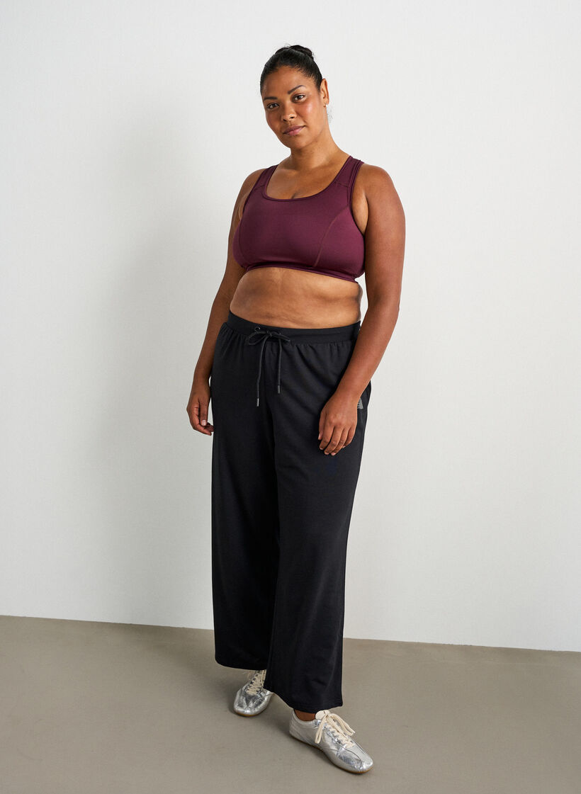 Trainingsbroek met wijde pijpen en hoge taille, Zwart, Model image number 0