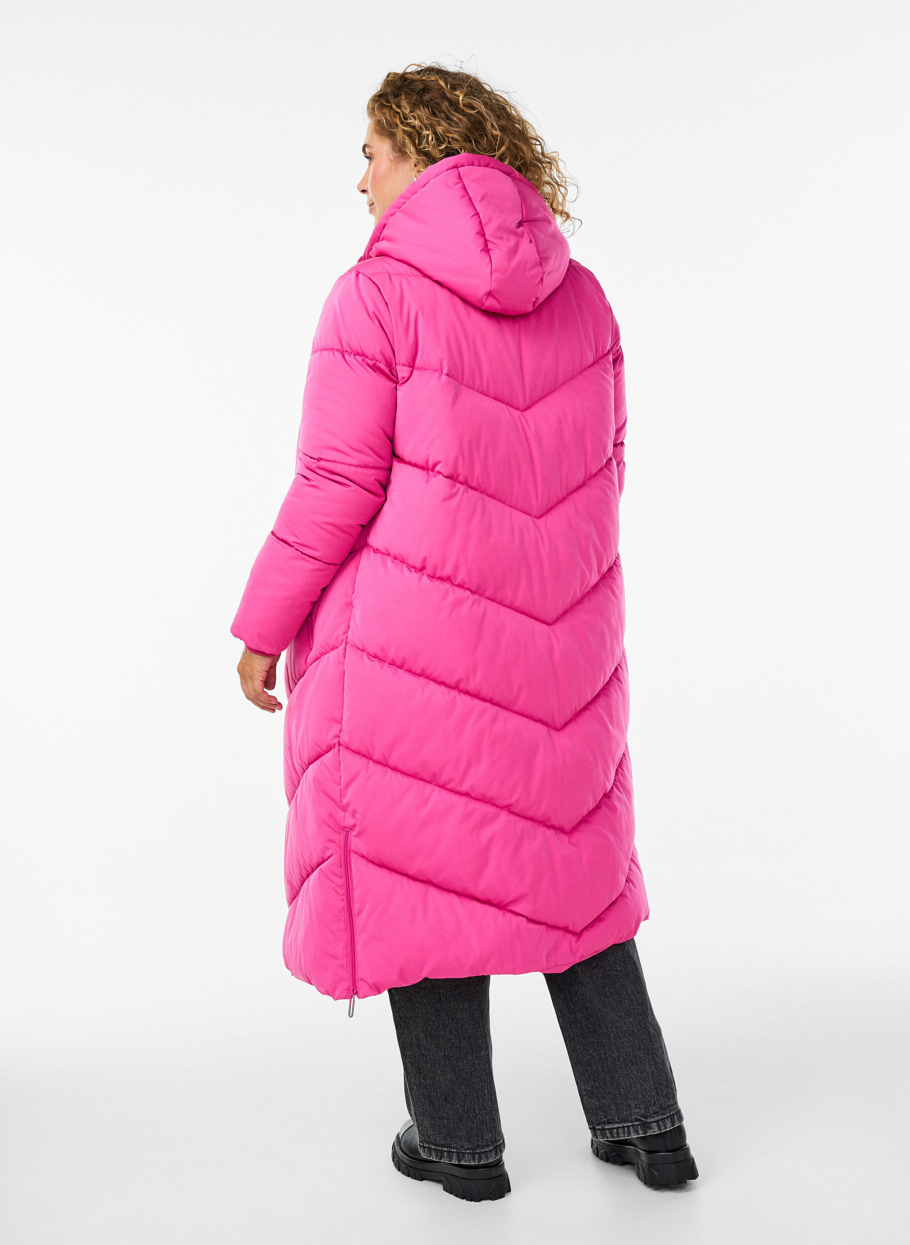 ZizziLange pufferjas met capuchon en zakken, Roze, Model image number 1