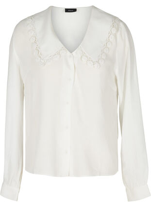 Viscose blouse met kraag van broderie anglaise, Snow White, Packshot image number 0
