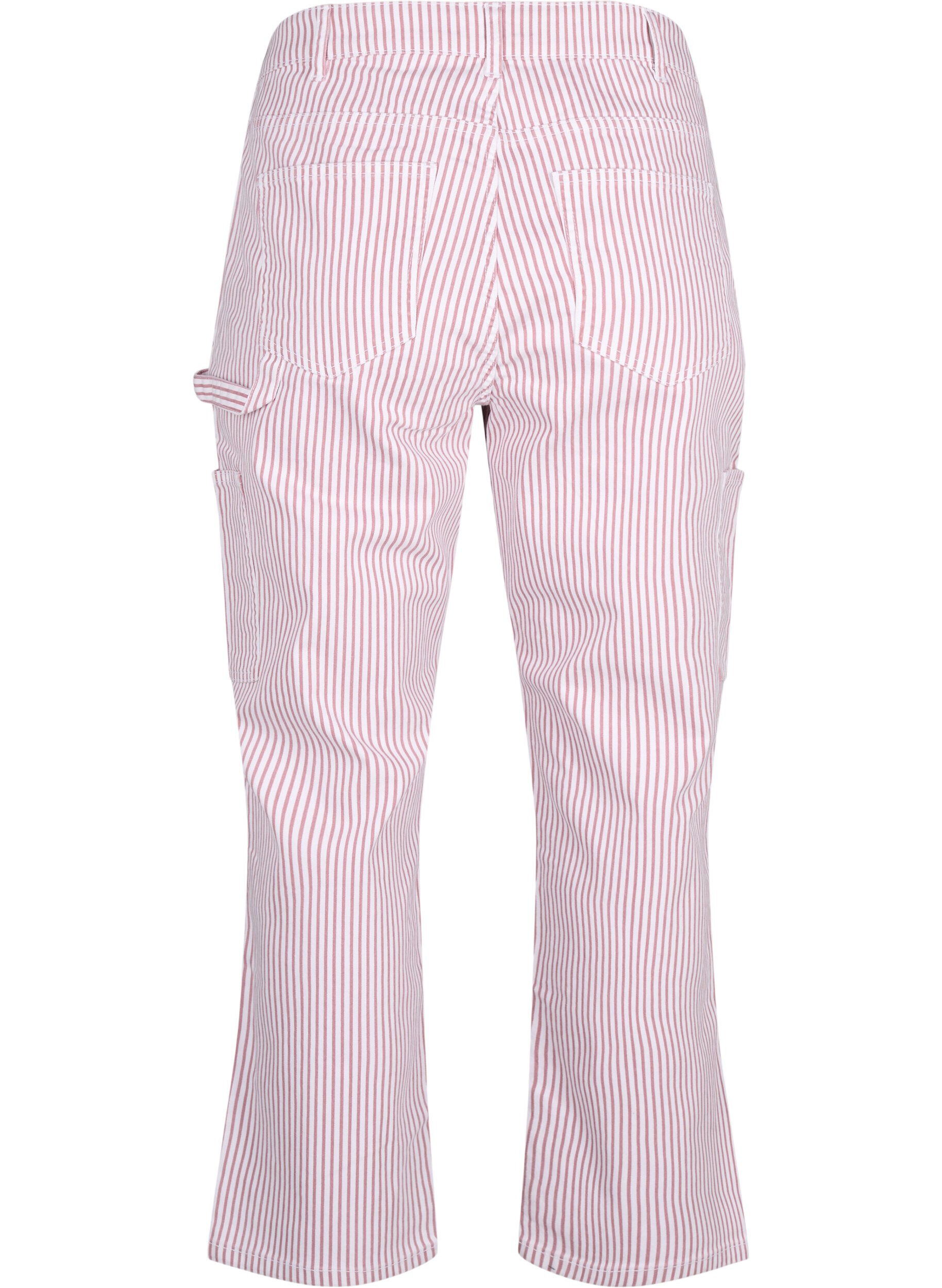 ZizziGestreepte cargo jeans met rechte pasvorm, Rose White Stripe, Packshot image number 1