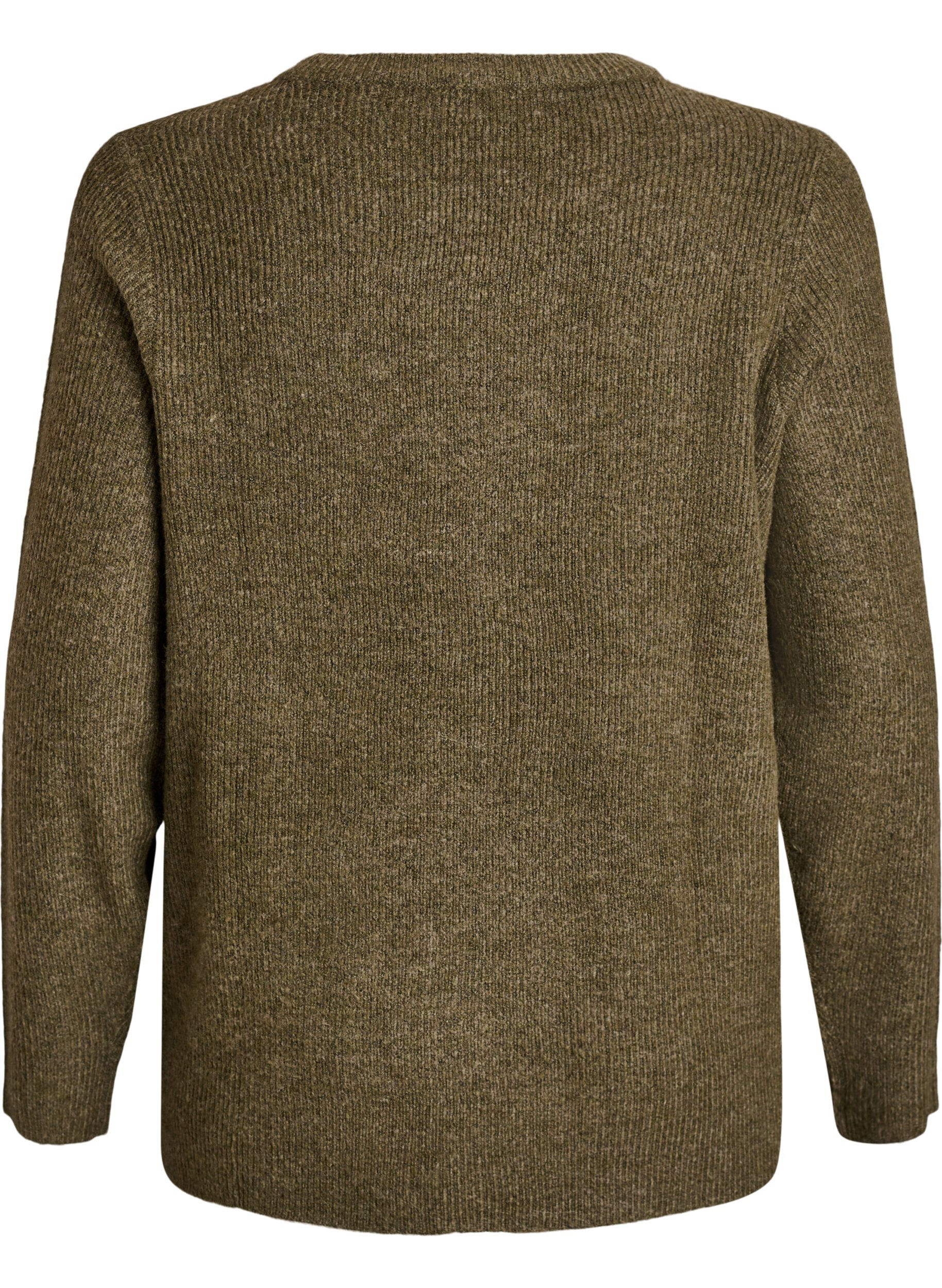 ZizziGem&ecirc;leerde gebreide blouse met ronde hals, Groen, Packshot image number 1