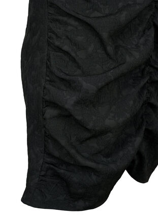 Jurk met korte mouwen, gestructureerde stof en draperieën, Black, Packshot image number 3