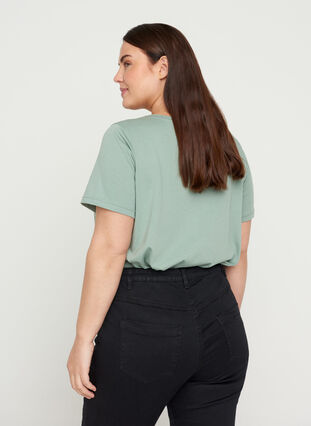 T-shirt en coton à manches courtes avec imprimé, Chinois Green SIMPLE, Model image number 1