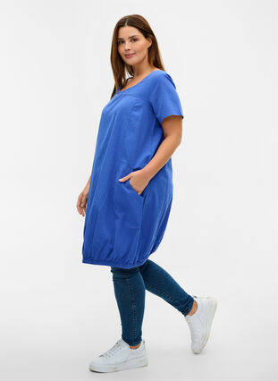 Robe en coton à manches courtes, Dazzling Blue, Model image number 2