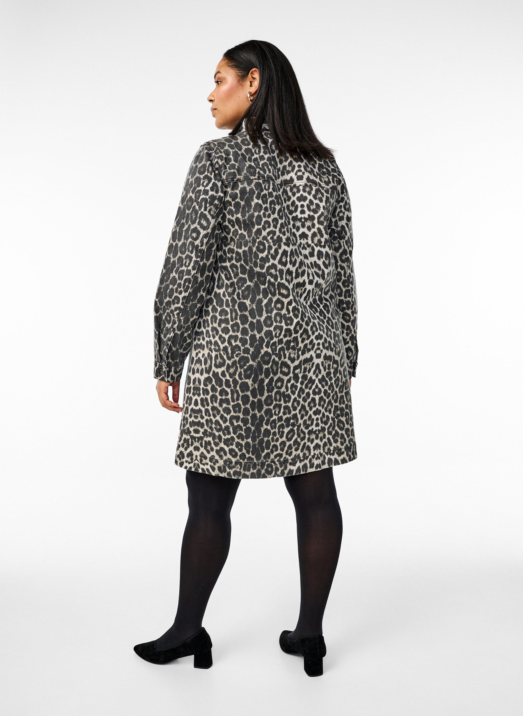 ZizziDenim jurk met lange mouwen en luipaardprint, Bruin, Model image number 2