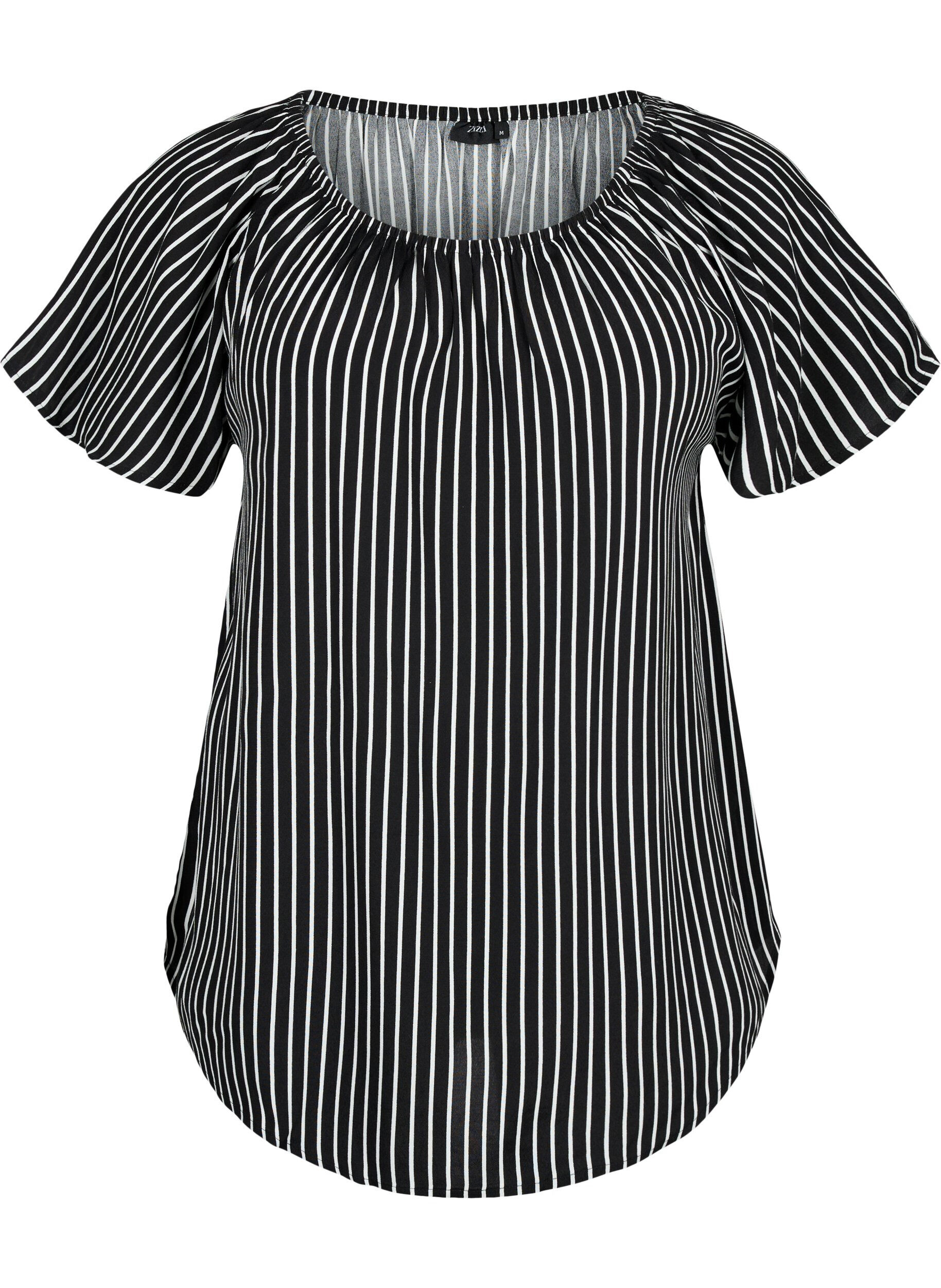 Zizzi Chemisier ray&eacute; &agrave; manches courtes en viscose, Black/ White Stripe, Packshot image number 0