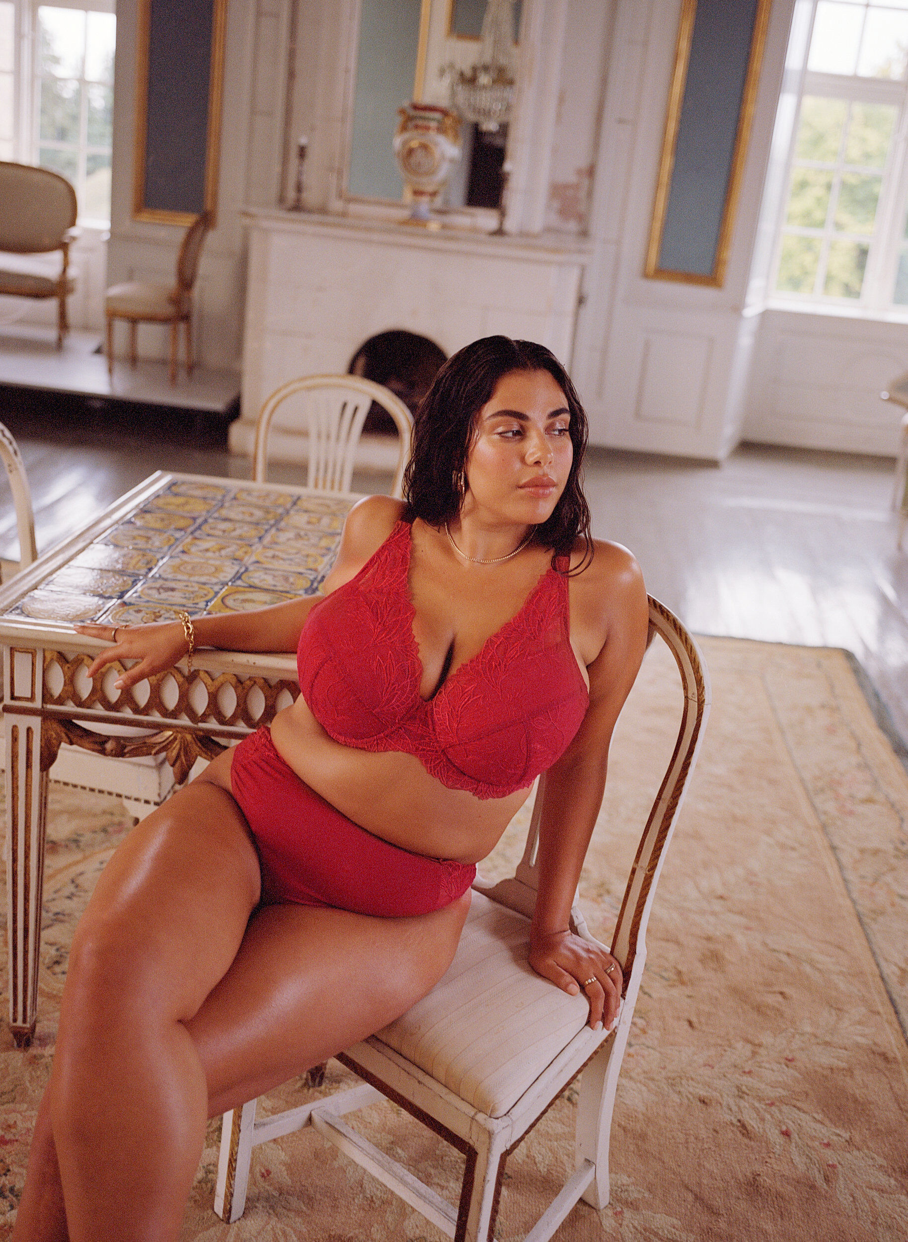 ZizziMicrovezel string met kanten details, Rood, Image image number 0