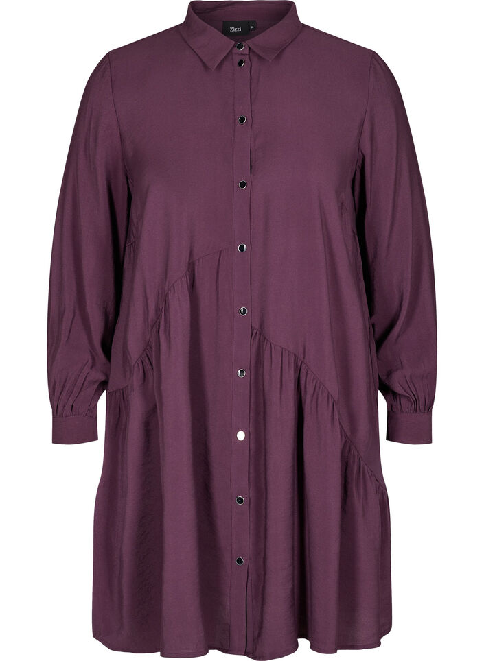 Robe chemise trap&egrave;ze unie, Plum Perfect, Packshot image number 0
