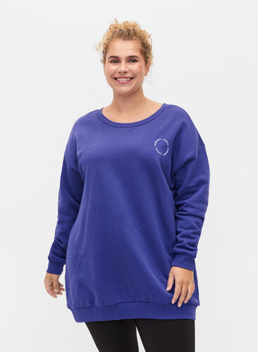 Sweatshirt en coton avec imprimé, Deep Blue, Model image number 0