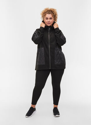 Veste polaire sportive avec capuche et poches, Black, Model image number 3