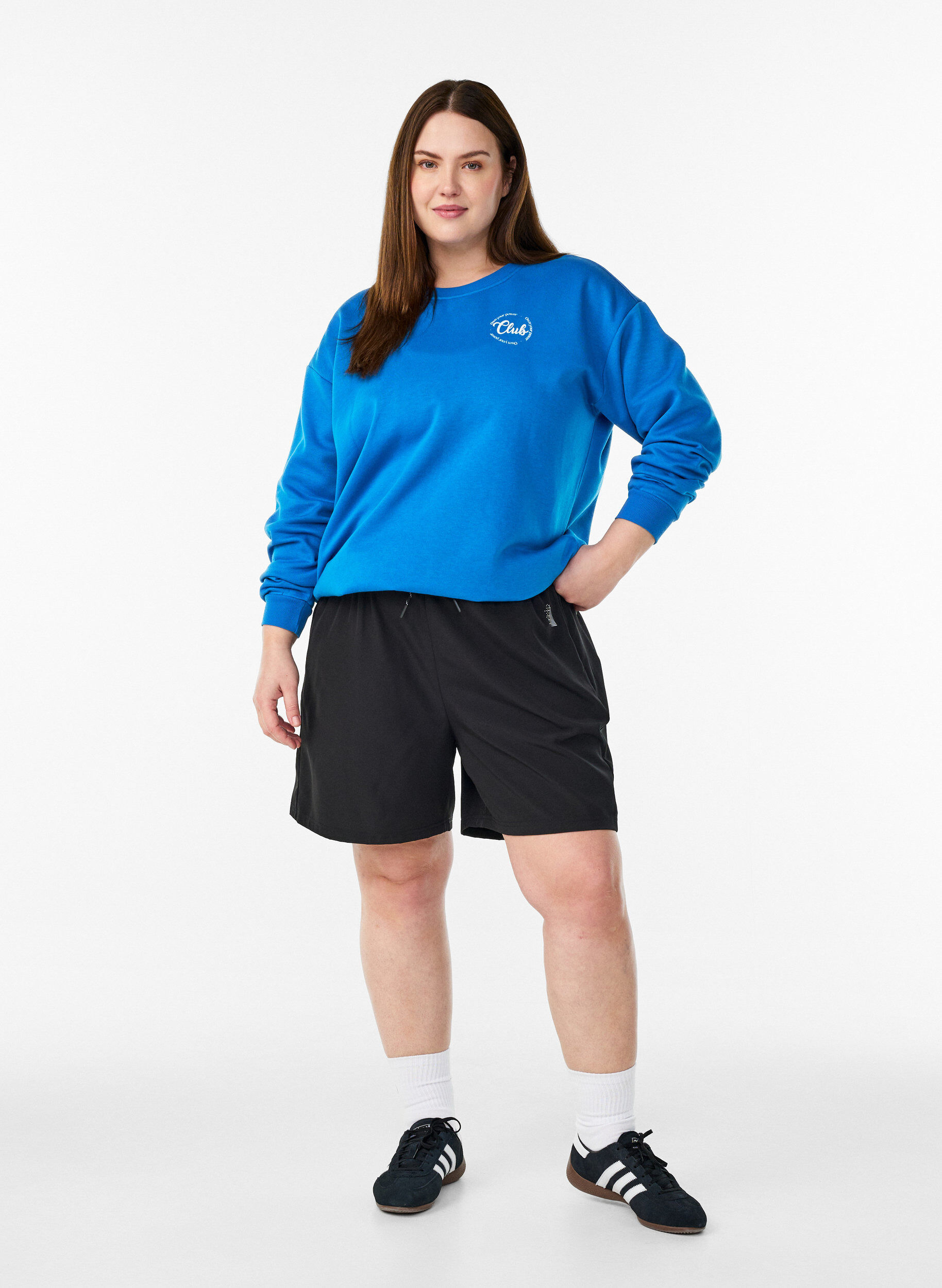 Zizzi Sweatshirt avec imprim&eacute; texte, Bleu, Model image number 1