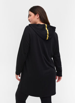 Lang sweatshirt met v-hals en capuchon, Black, Model image number 1
